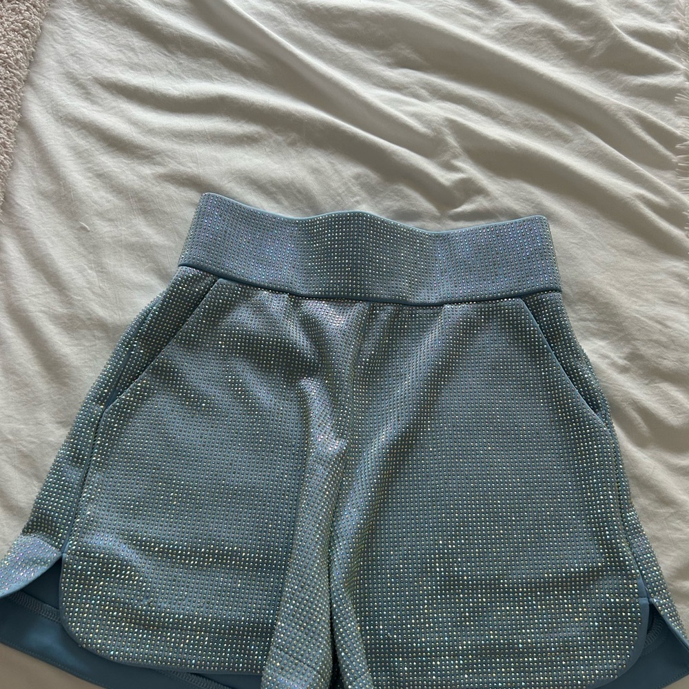 AKIRA High Waist Blue Sparkle Shorts